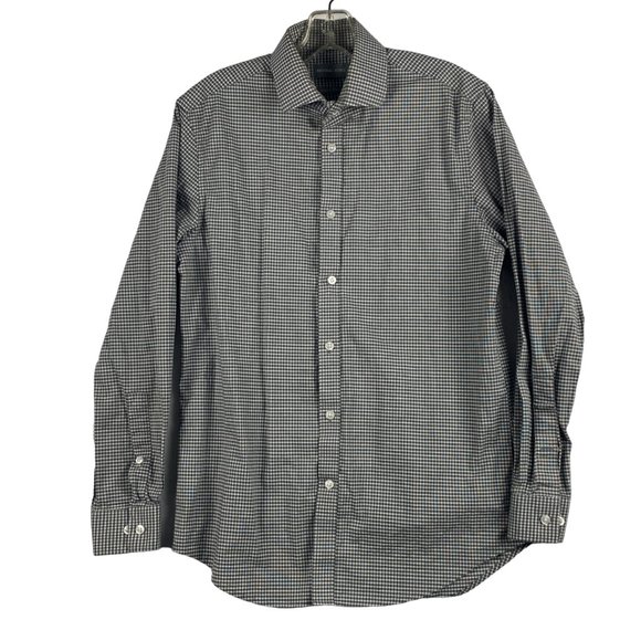 Michael Kors Dress Shirt Mens 15-15.5 32/33 Slim‎ Fit Stretch Grey White Check - Picture 1 of 13